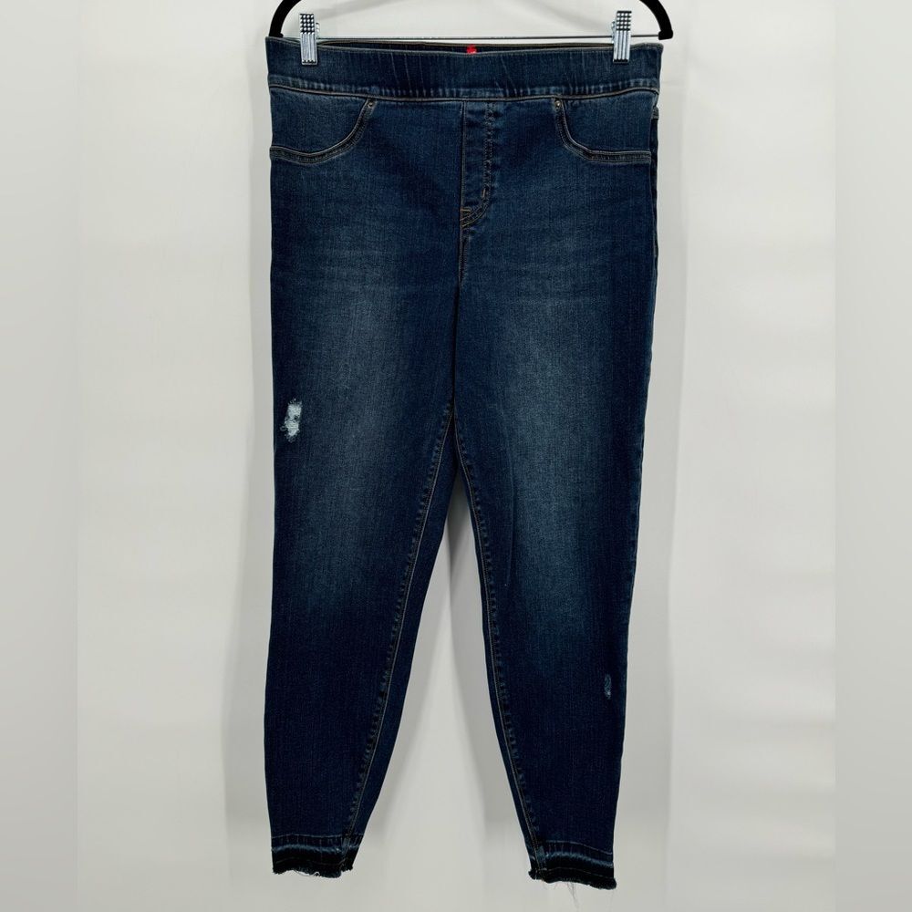 SPANX Womens Distressed Ankle Skinny Jeans in Medium Wash Raw Hem Size‎ XL EUC